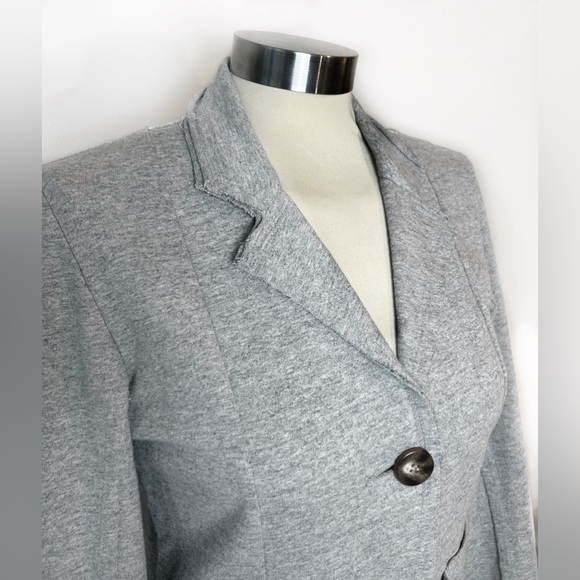 Vintage Anthropologie Grey Cotton Blazer Pockets Fitted Jacket Women’s Medium - Picture 4 of 10
